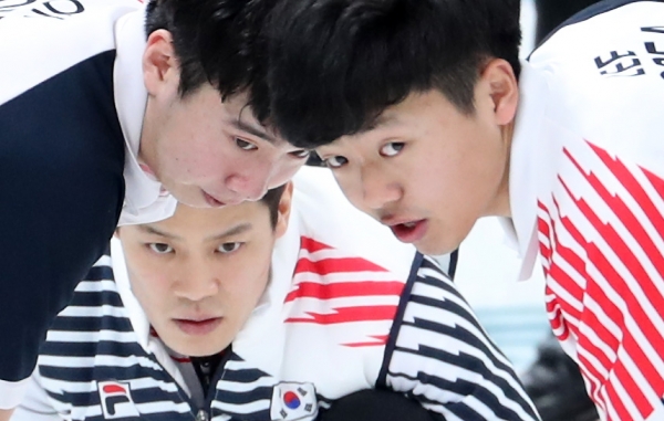 남자컬링 대표팀, 왼쪽부터 오은수, 김창민, 이기복