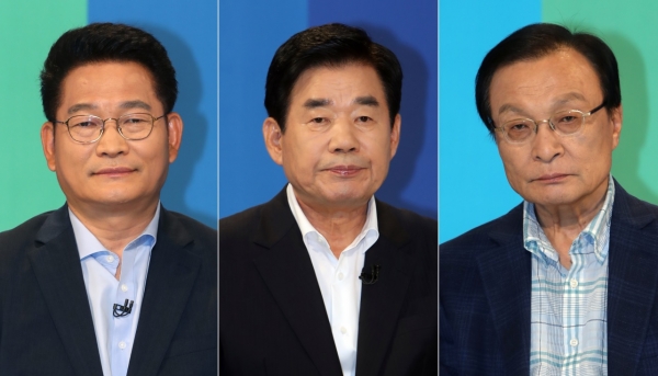 더불어민주당 당권에 도전하는 송영길(왼쪽부터 기호순)·김진표·이해찬 의원