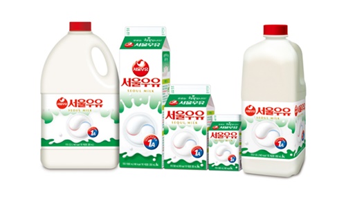 서울우유협동조합에서 생산되는 흰 우유 제품들