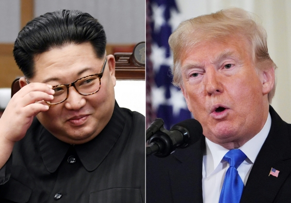 도널드 트럼프 미국 대통령(오른쪽)과 김정은 북한 국무위원장의 합성 사진