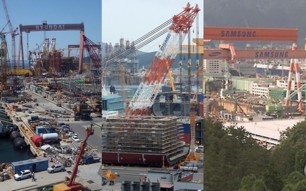 (왼쪽부터)국내 대형 조선사인 현대중공업과 대우조선해양, 삼성중공업(사진-연합뉴스)