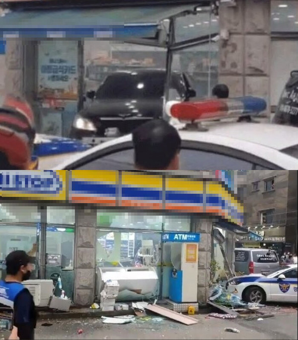15일 평택의 한 편의점 매장에 차량이 돌진하는 사고가 일어났다.(사진-온라인커뮤니티)