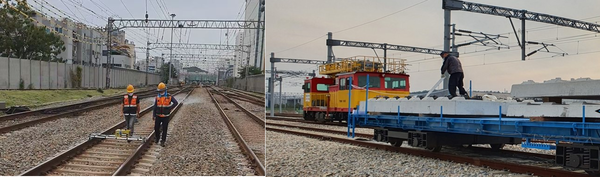 사진 왼쪽부터 인공지능 자율주행 단락시스템, 20톤 완충장치 트롤리.  (사진=한국철도)